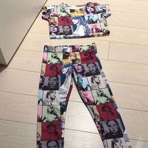 Taylor swift Pop Art Graphic Crop Top and Leggings Set - Multicolor